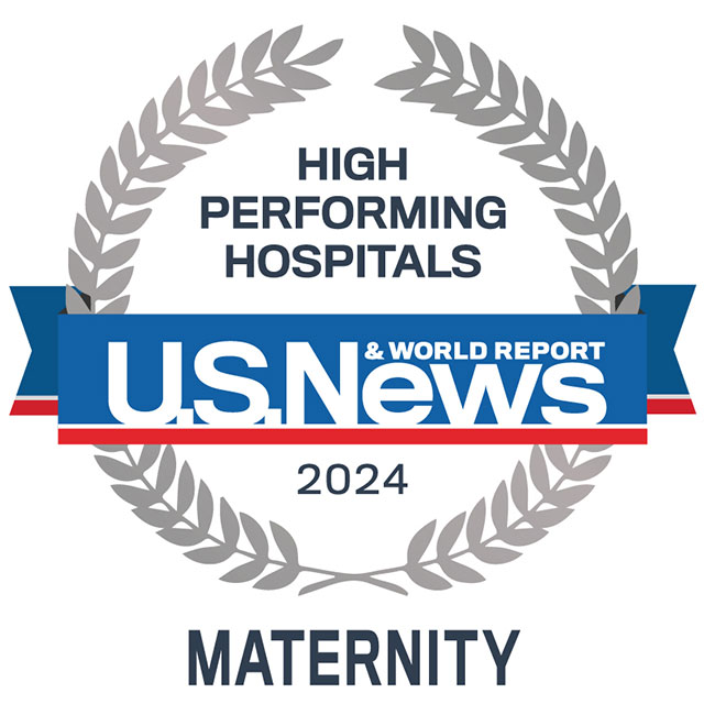 U.S. News and World Report High Performing Hospitals award logo for maternity services.