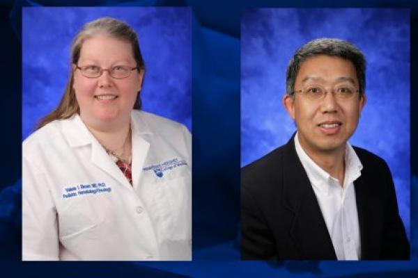 A graphic shows a headshot of a woman in a white doctor's coat and a headshot of a man in a dark blazer.